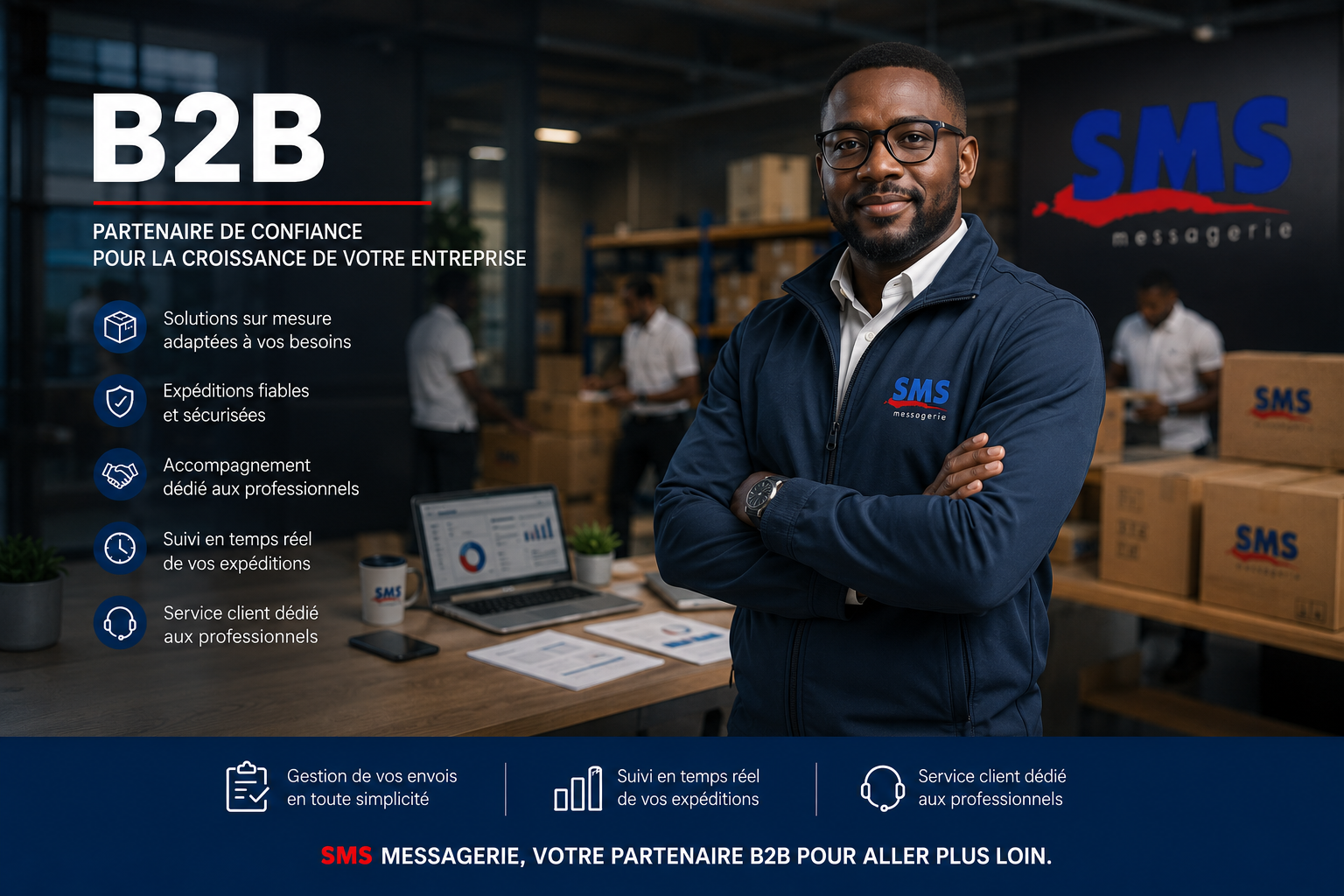 Entrepôt logistique SMS - Solutions B2B et gestion de colis entreprise