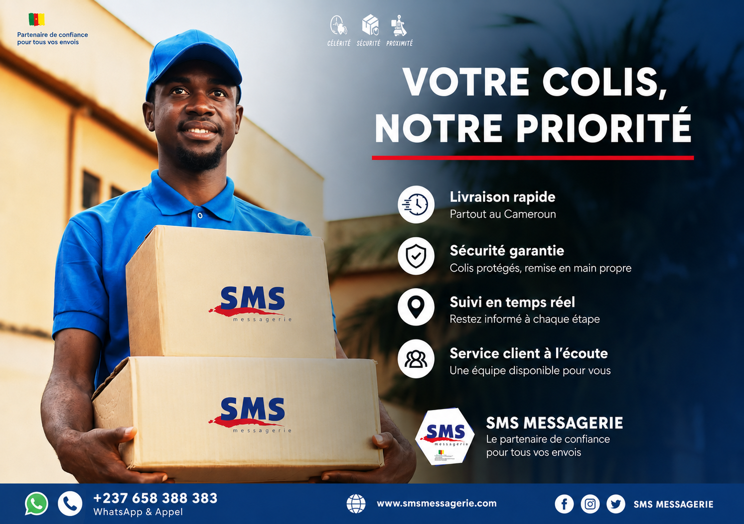 Livreur SMS Messagerie avec colis brandés - Livraison sécurisée au Cameroun